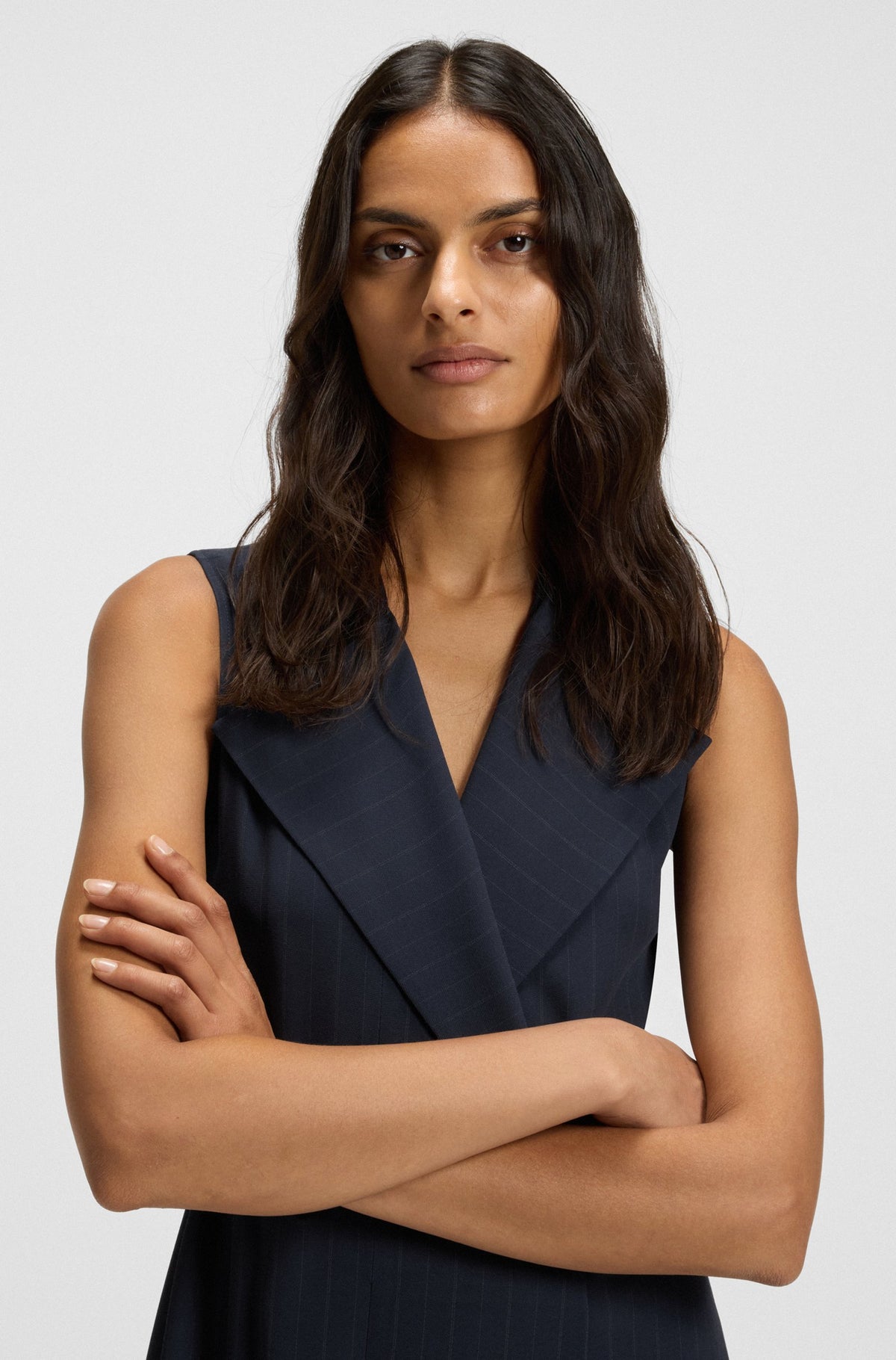 Vestido às riscas com frente com botões - BOSS