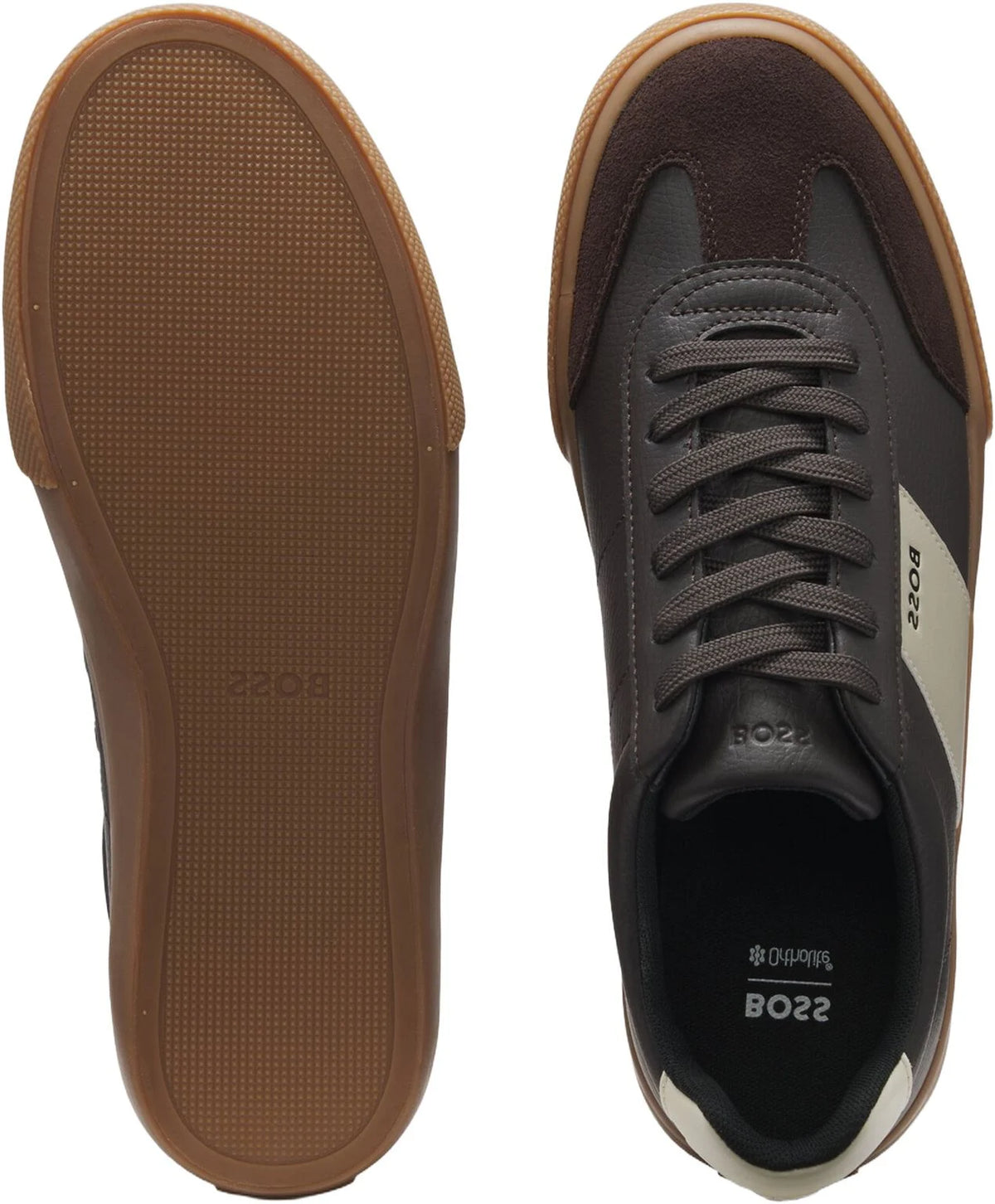 Sapatilhas em pele sintética granulada com acabamentos em pele