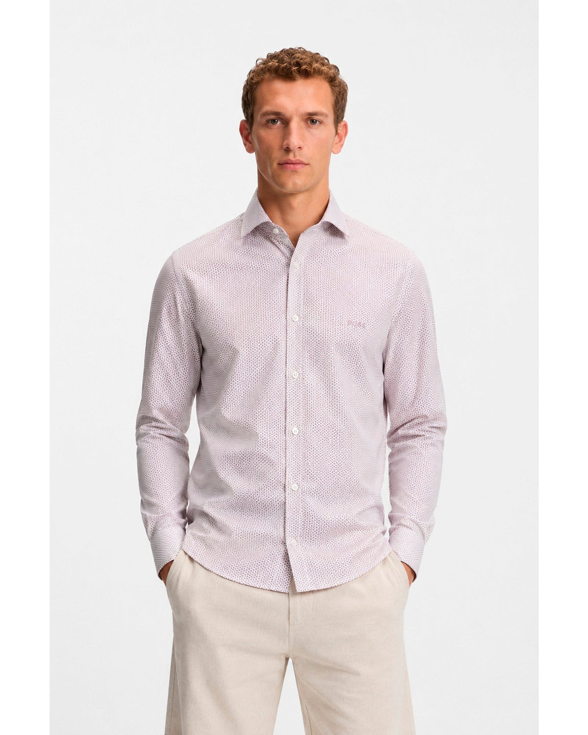 Camisa de ajuste regular em dobby de algodão elástico
