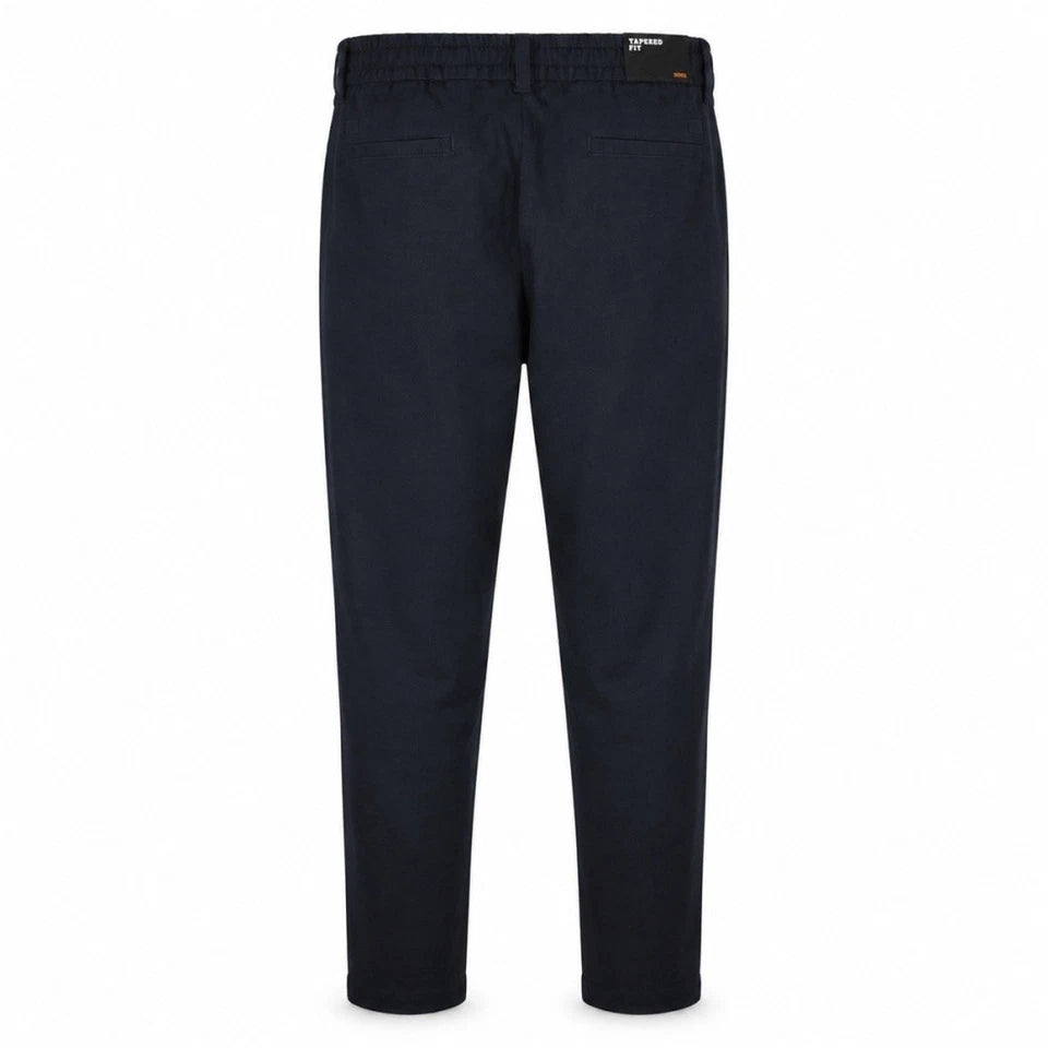 Calças tapered-fit em azul-escuro com elasticidade confortável