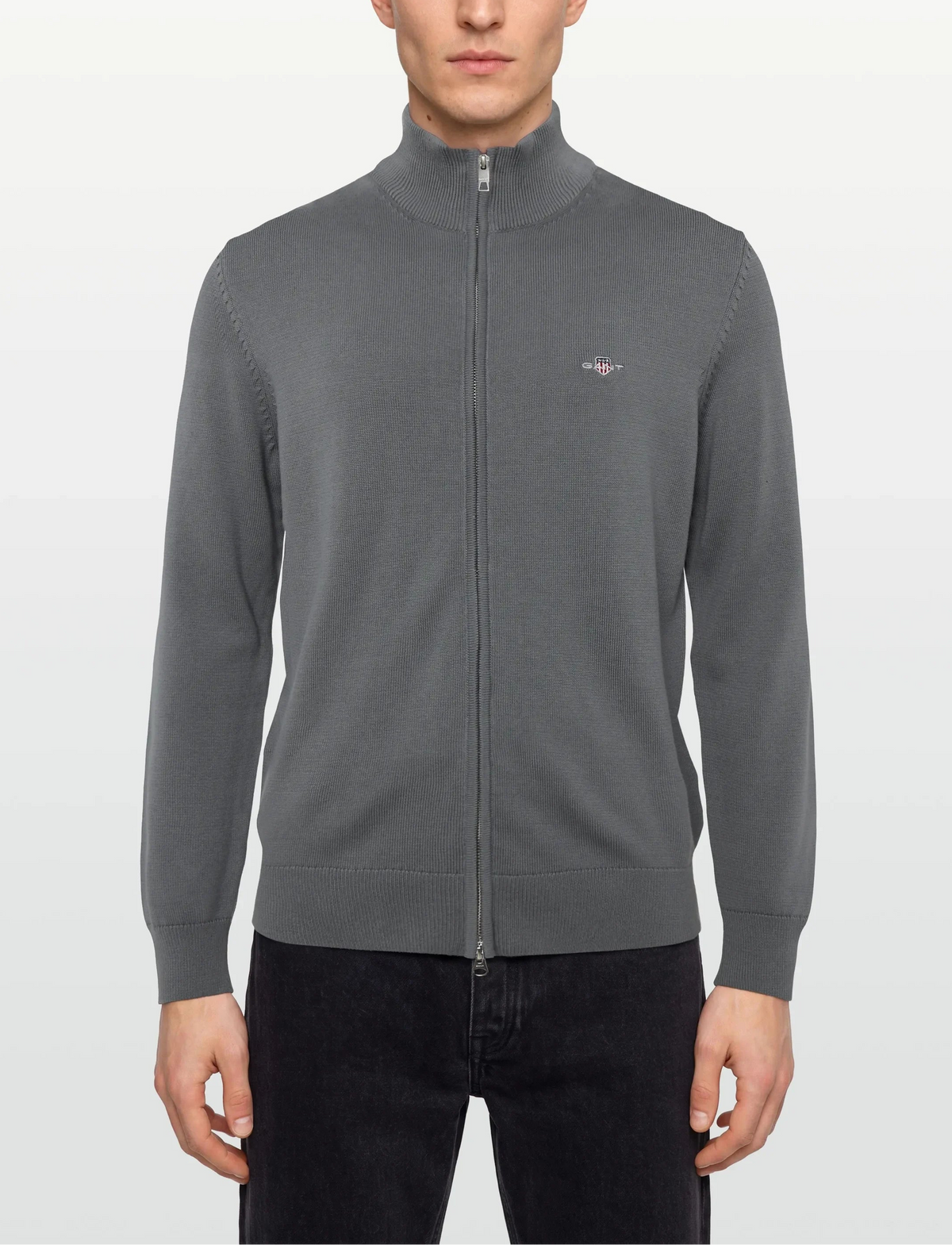 Casaco de malha com fecho de correr Casual Cotton