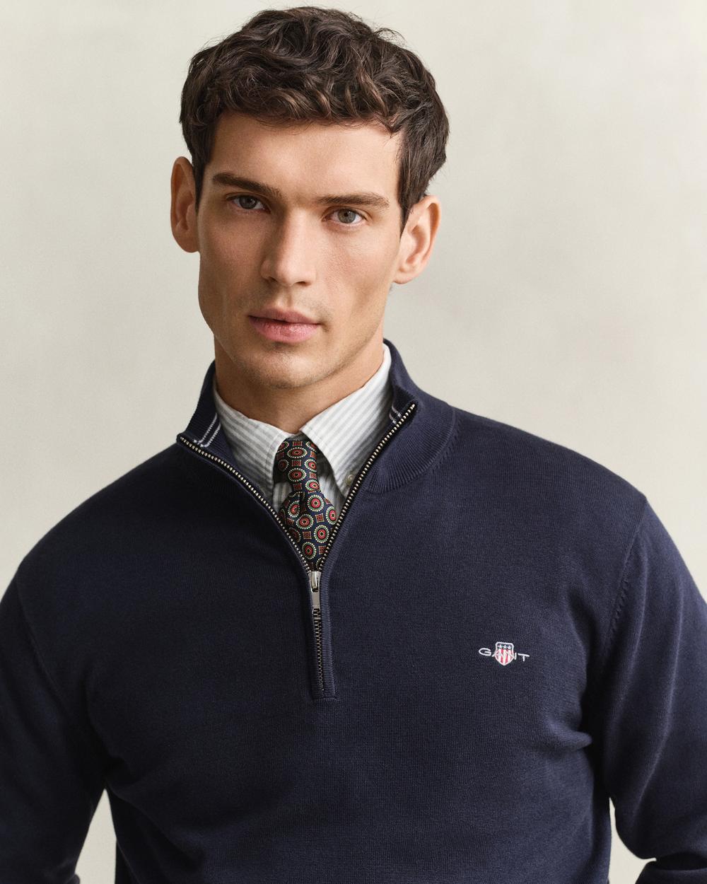 Camisola de malha em algodão com meio fecho Casual