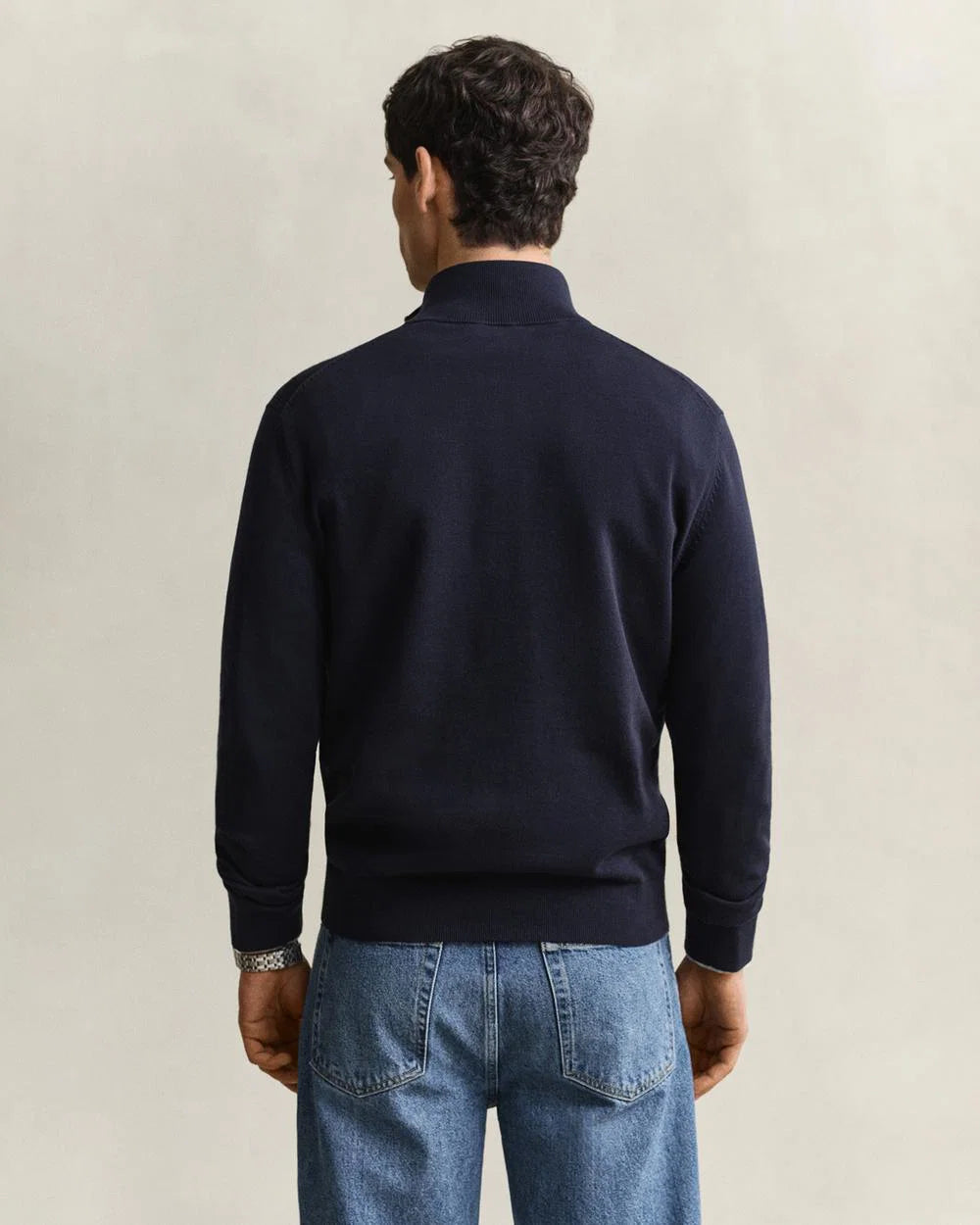 Camisola de malha em algodão com meio fecho Casual