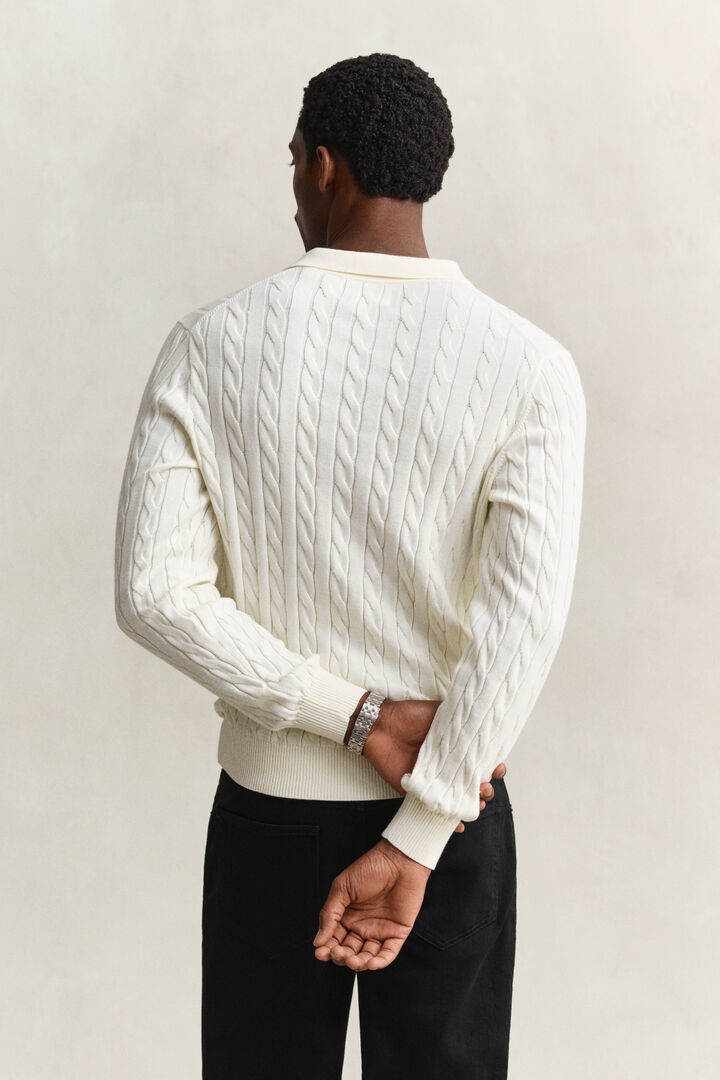 Camisola de malha tipo polo em malha entrançada de algodão