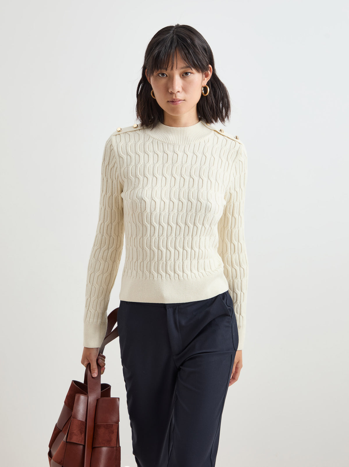 Camisola malha entrançada com botões - DECENIO