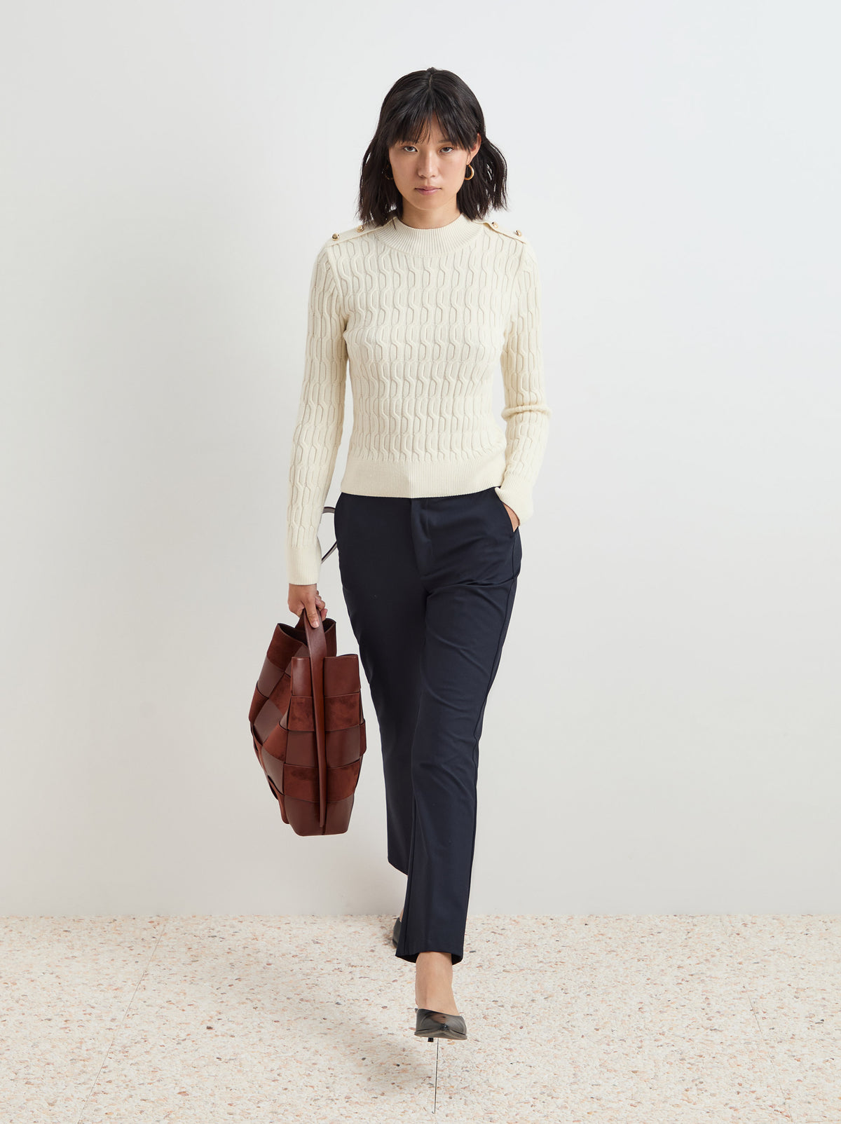 Camisola malha entrançada com botões - DECENIO