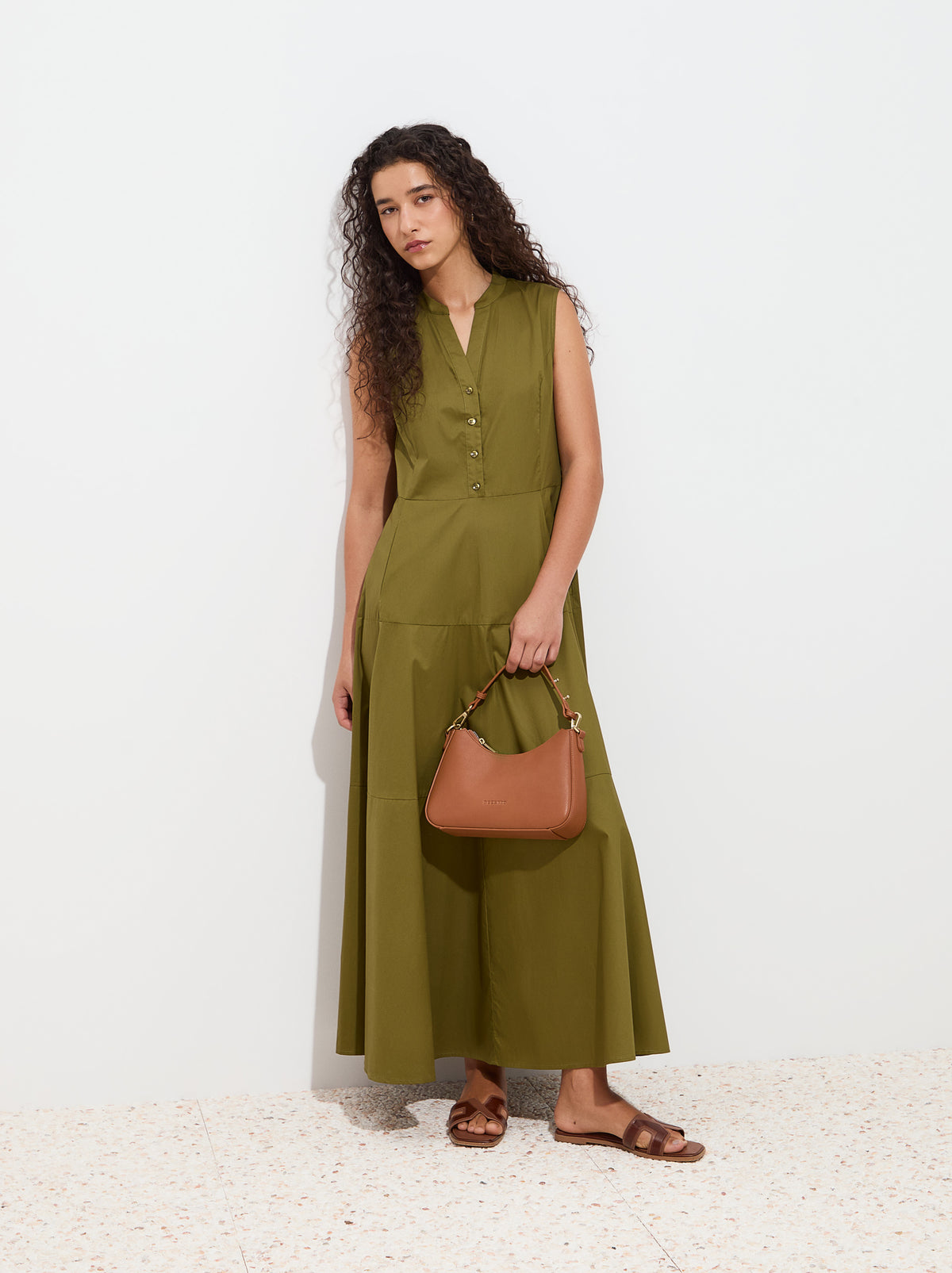 Vestido midi evasé em algodão