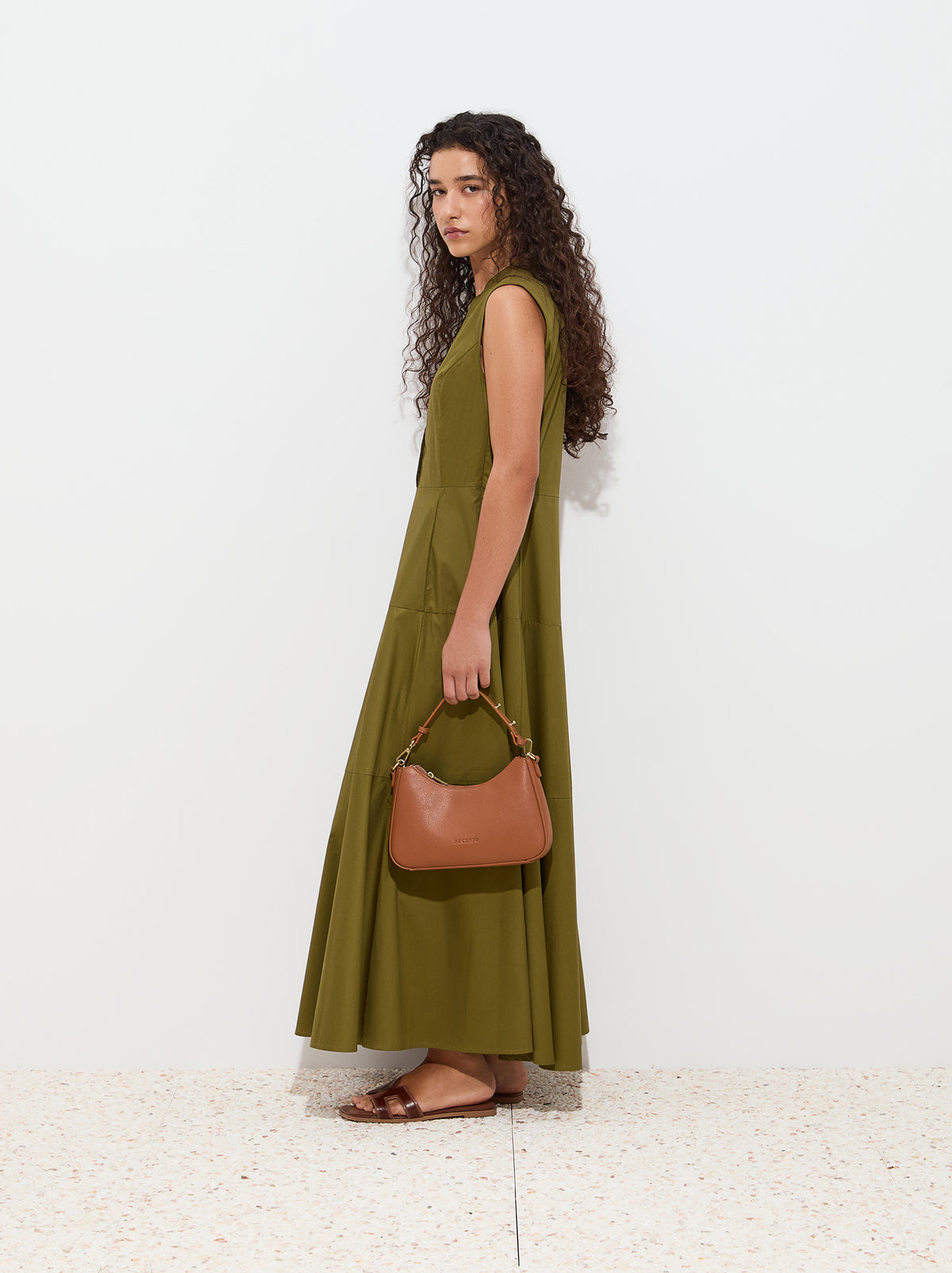 Vestido midi evasé em algodão
