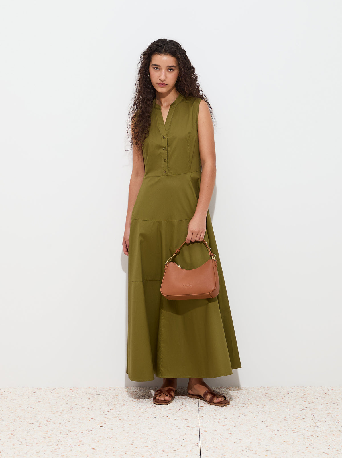 Vestido midi evasé em algodão