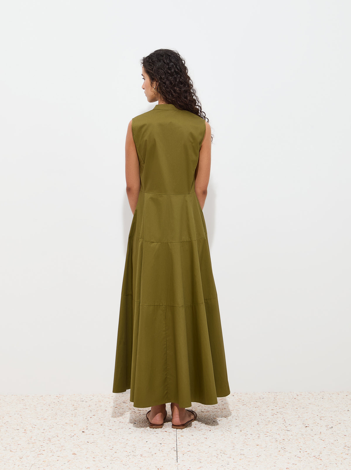 Vestido midi evasé em algodão