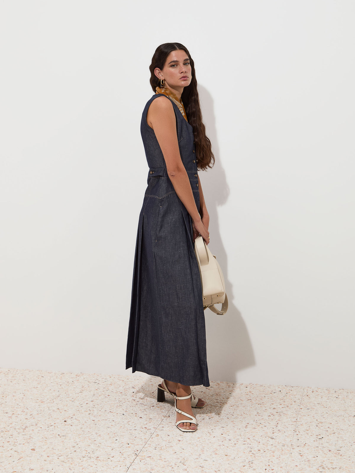 Vestido de ganga em algodão e linho