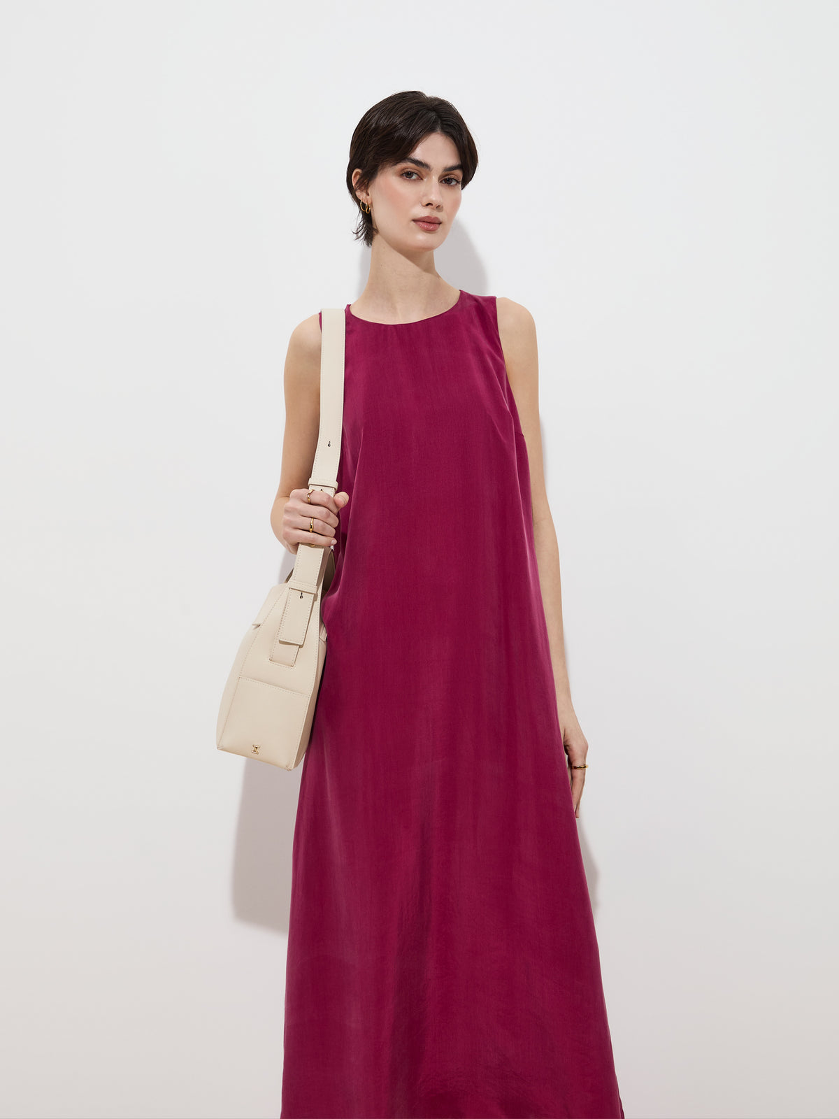 Vestido midi fluido em cupro