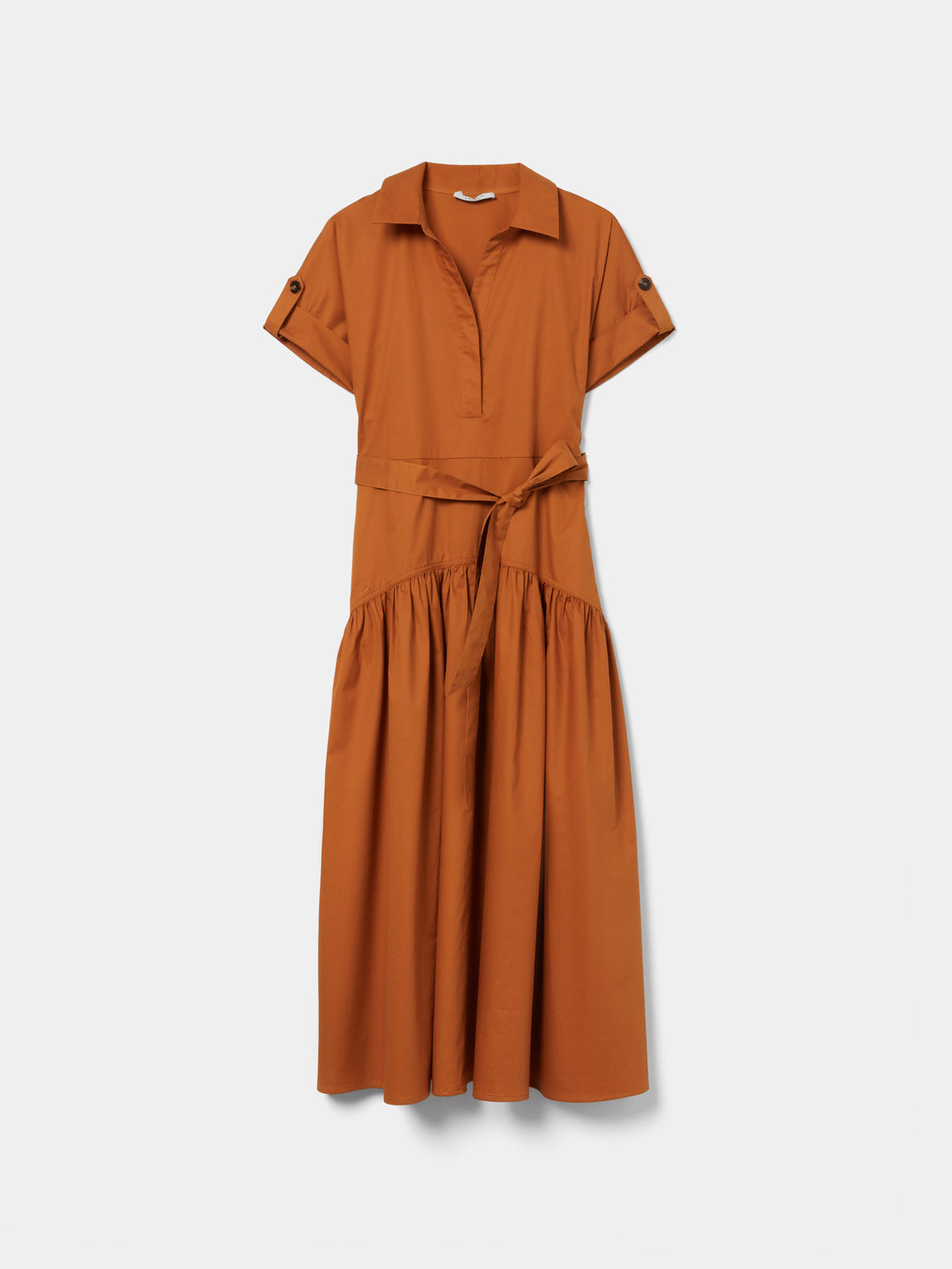Vestido midi de manga curta com cinto