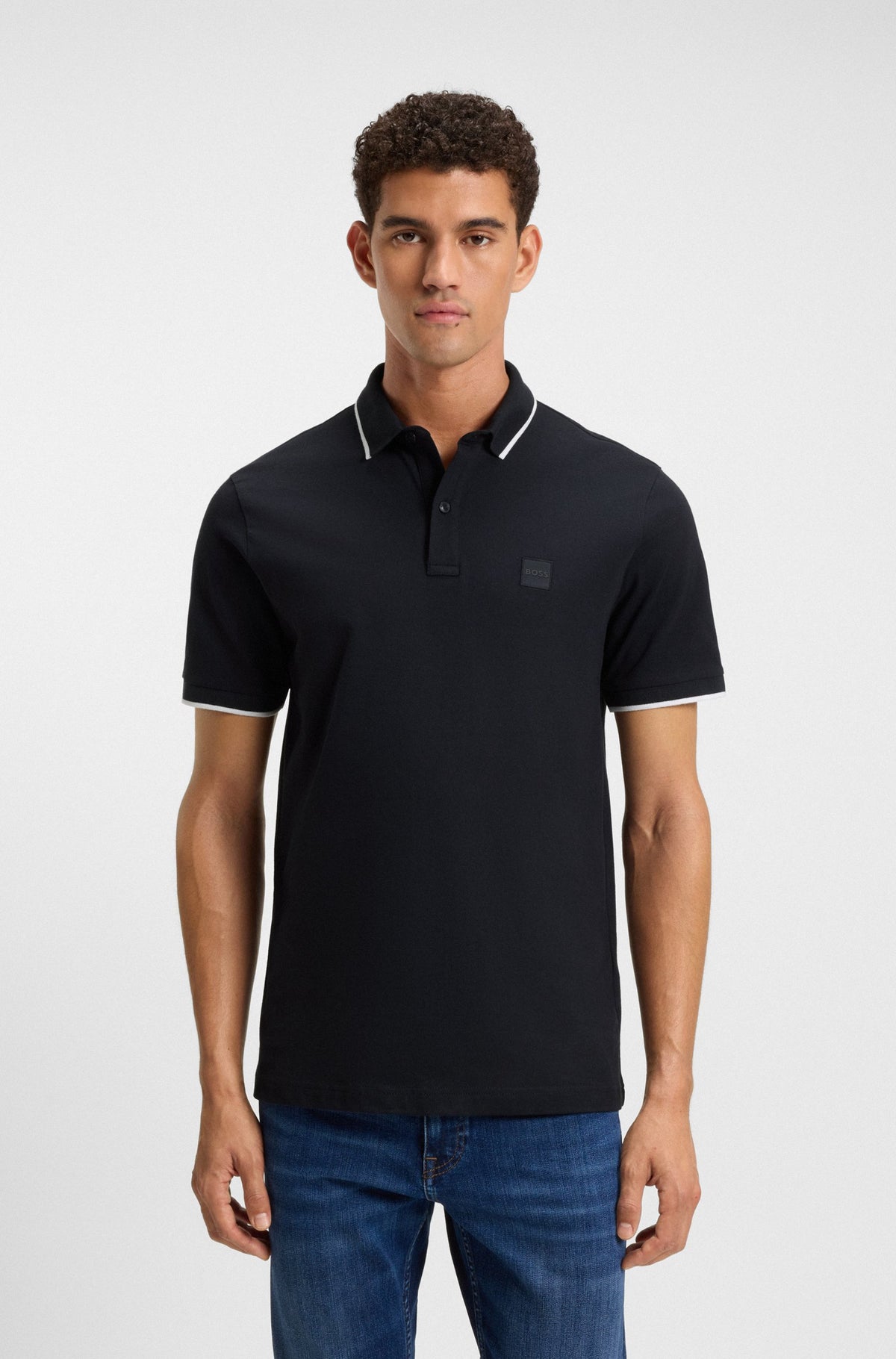 Polo de malha de ajuste slim em algodão piqué elástico