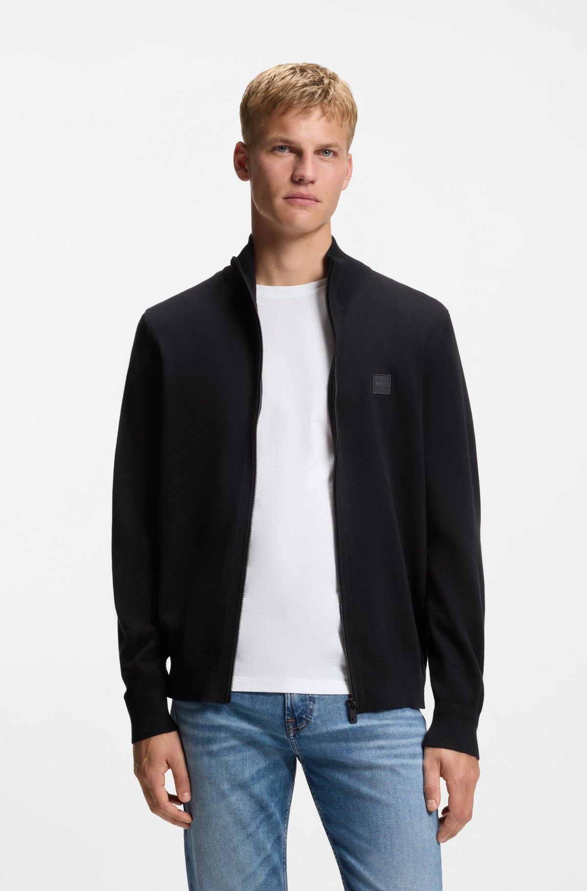 Casaco de malha de algodão e caxemira com etiqueta com logótipo