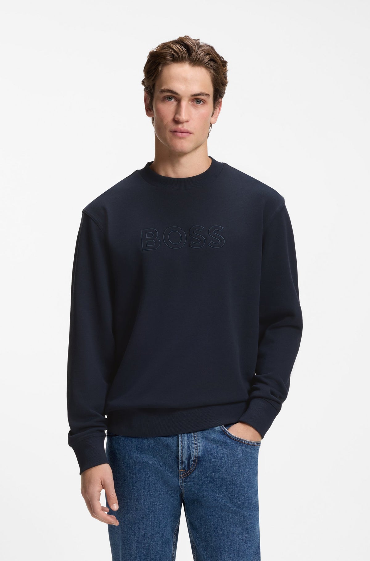 Camisola de algodão terry de ajuste descontraído com o logótipo bordado