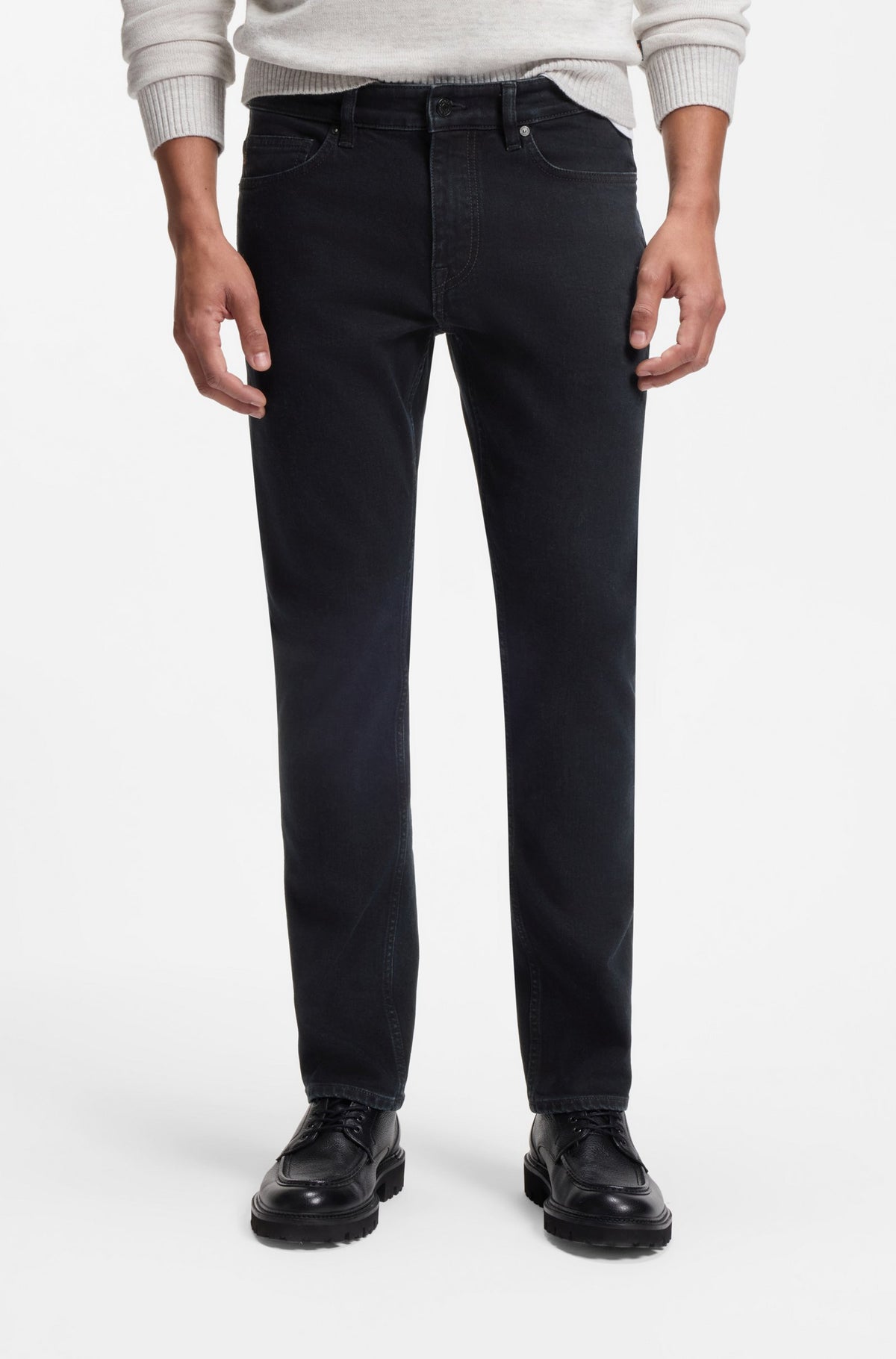 Calças de ganga slim-fit em ganga azul-escura com elasticidade confortável